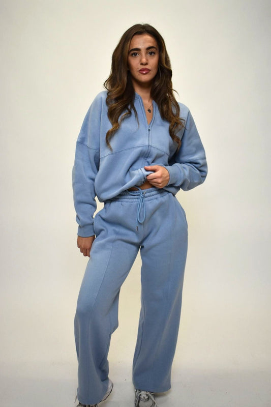 Brooke- Bomber style jacket co ord tracksuit with straight joggers - Powder Blue