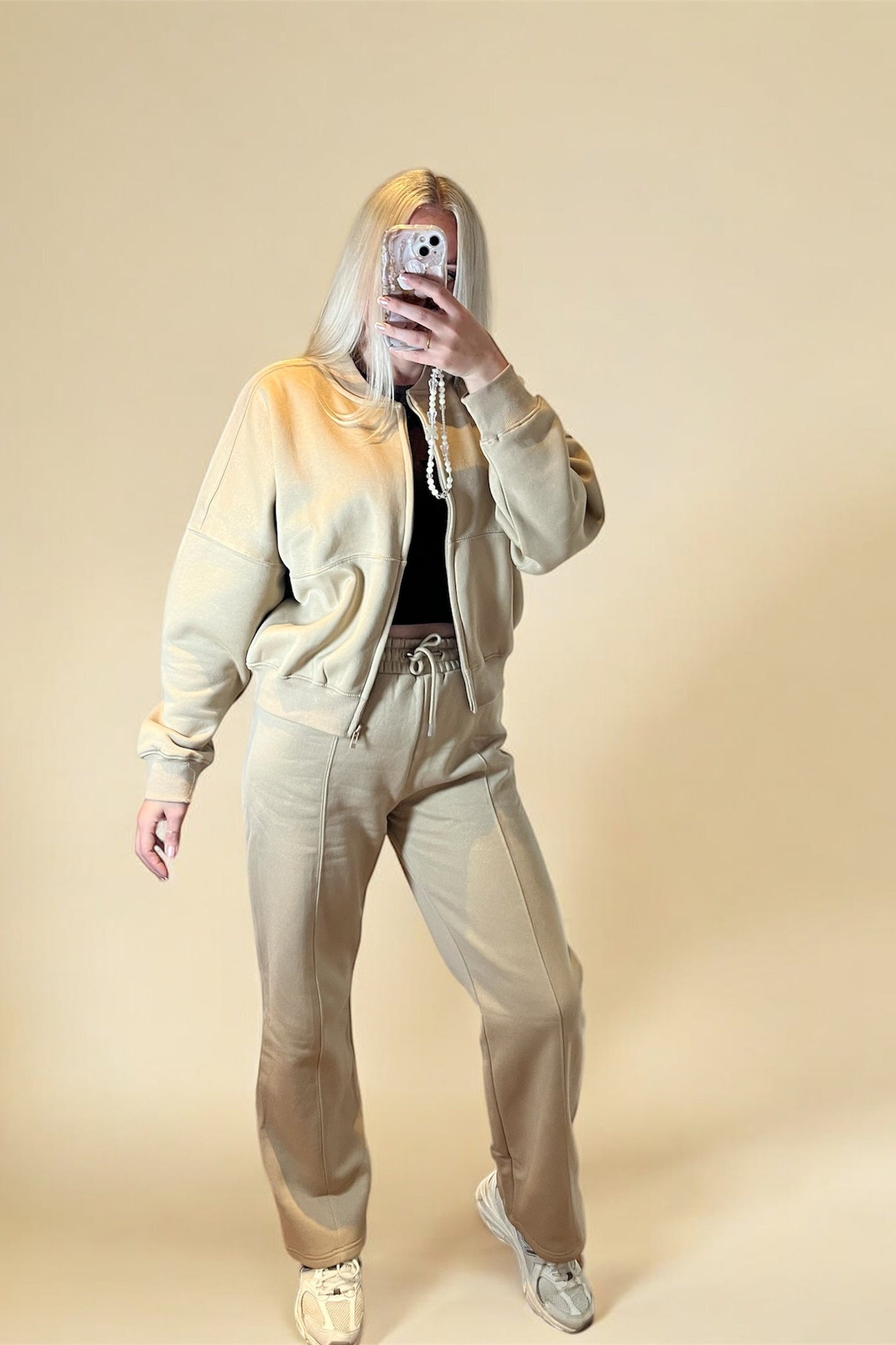 Brooke- Bomber style jacket co ord tracksuit with straight joggers - Oatmeal