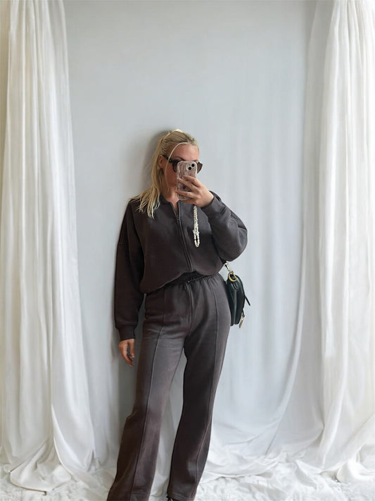 Brooke- Bomber style jacket co ord tracksuit with straight joggers - Charcoal