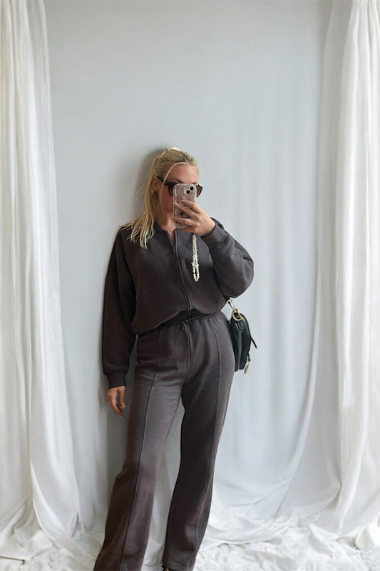 Brooke- Bomber style jacket co ord tracksuit with straight joggers - Charcoal