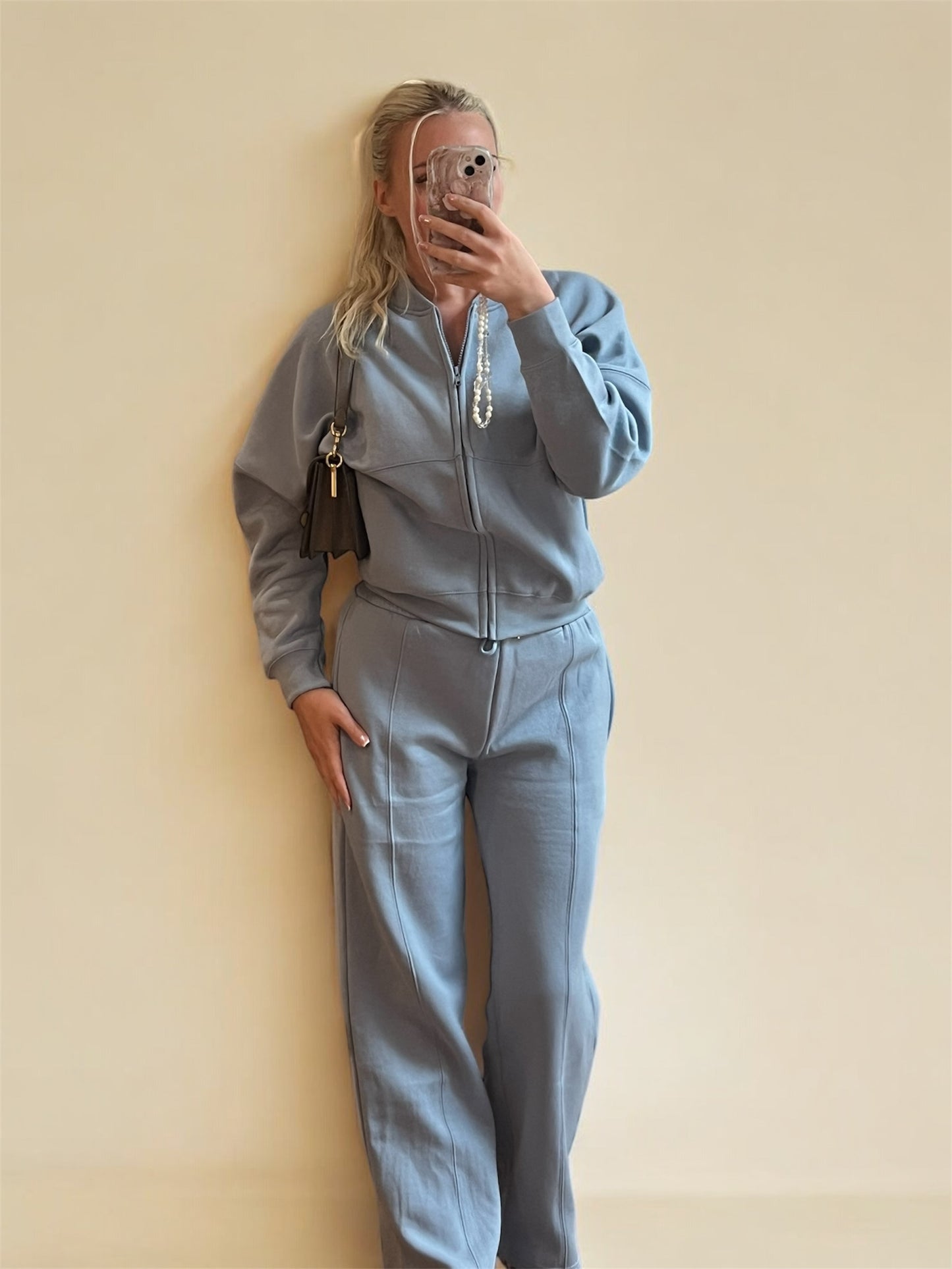 Brooke- Bomber style jacket co ord tracksuit with straight joggers - Beige