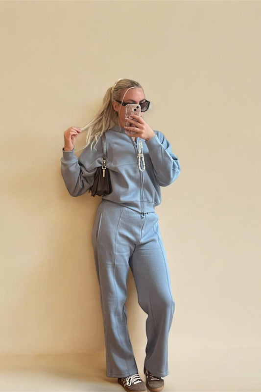 Brooke- Bomber style jacket co ord tracksuit with straight joggers - Powder Blue