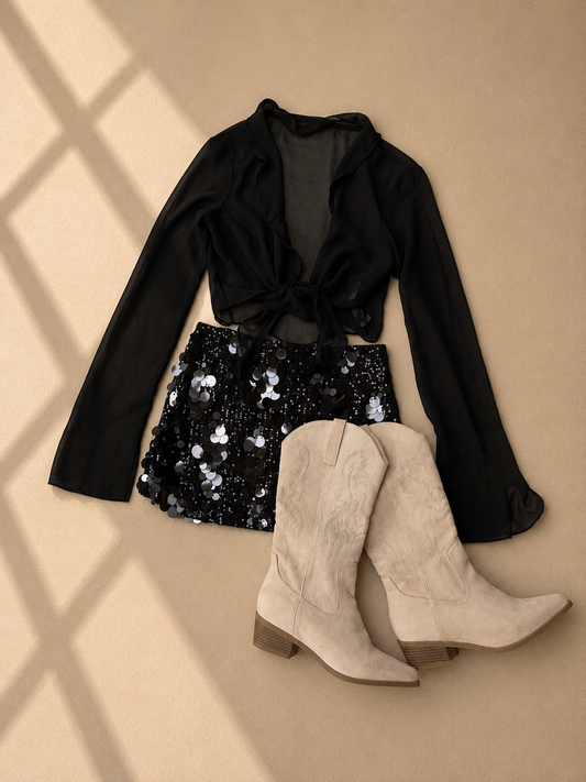Sequin Mini Skort - Black