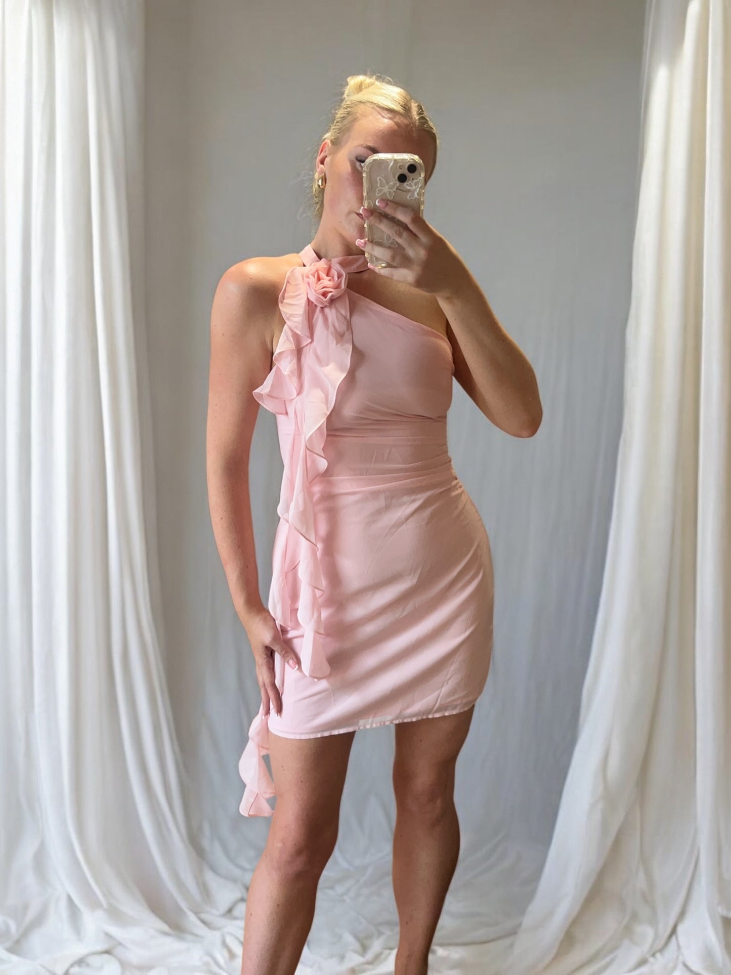 pink mini dress high neck 