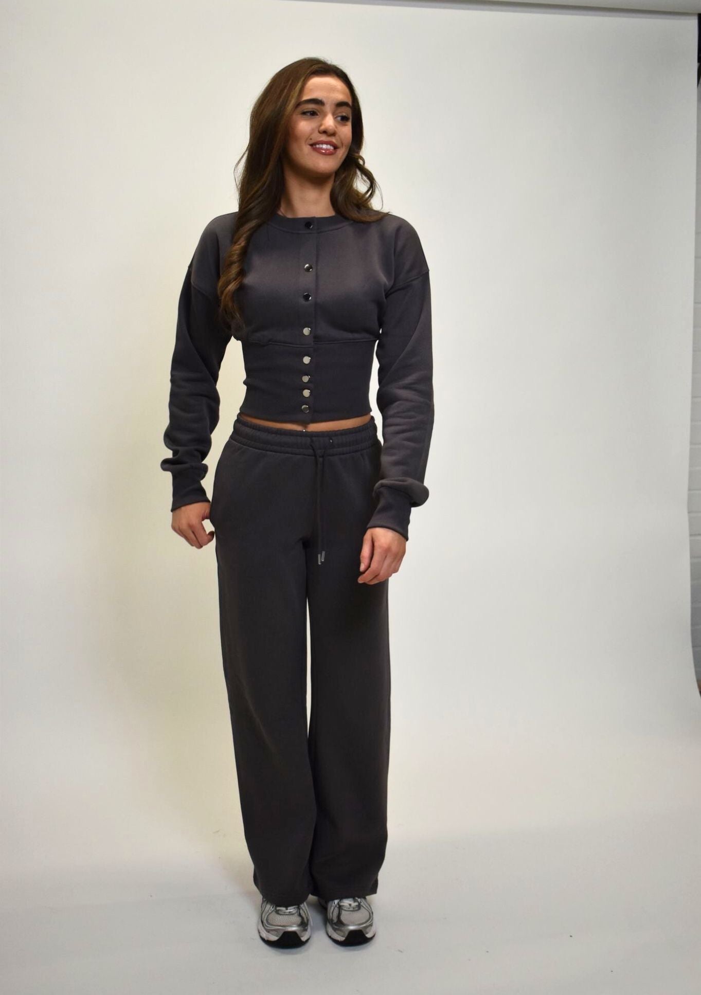 Wide Leg Cinched waist  Co-Ord Tracksuit - Slate Grey