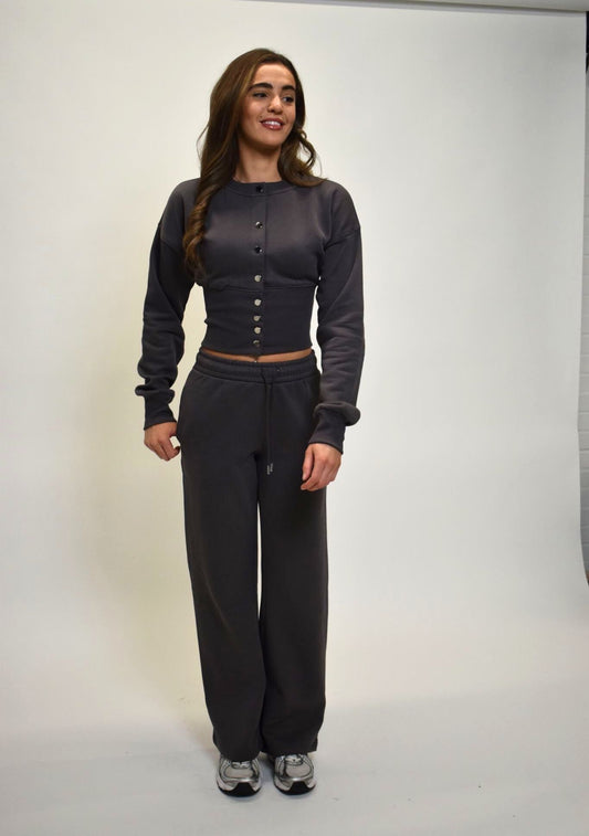 Wide Leg Cinched waist  Co-Ord Tracksuit - Slate Grey