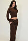 Crucifix Detail Co-Ord Fleece Tracksuit - Chocolate Brown