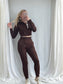 Kimmy- Cinched waist tracksuit with zip up hoodie - Chocolate Brown