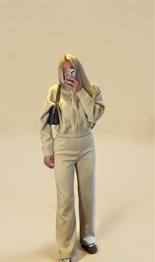 Brooke- Bomber style jacket co ord tracksuit with straight joggers - Oatmeal