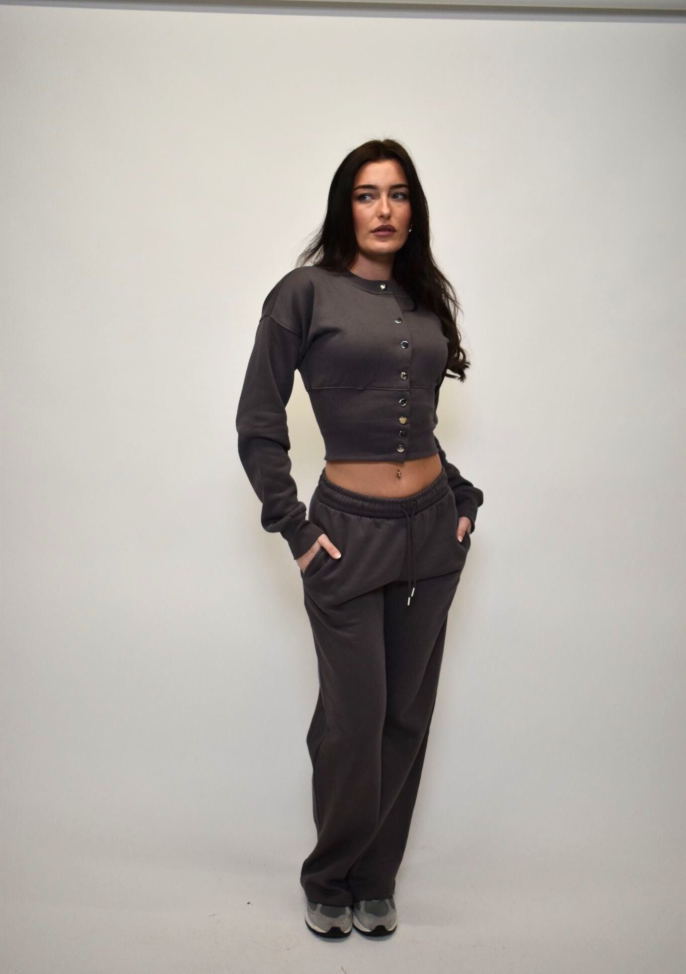 Wide Leg Cinched waist  Co-Ord Tracksuit - Slate Grey