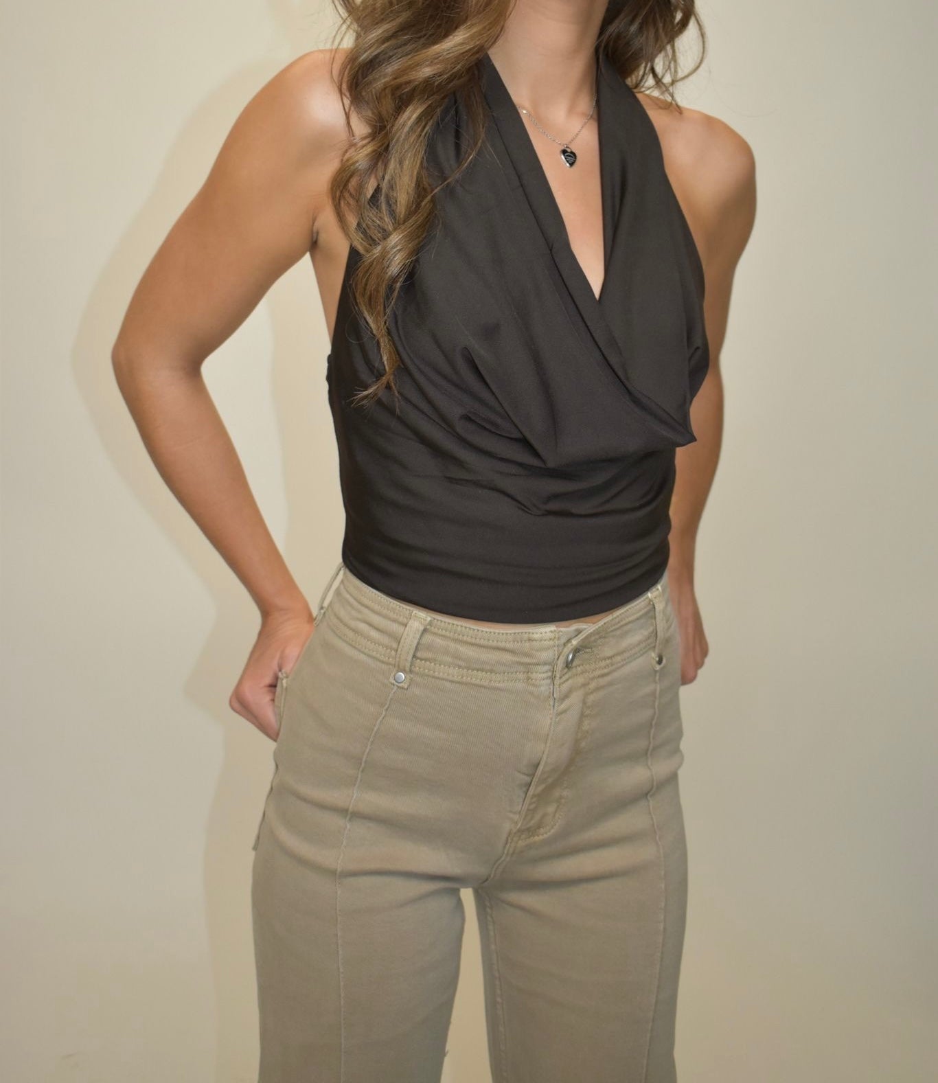 Drape Front Halter Top - Chocolate Brown