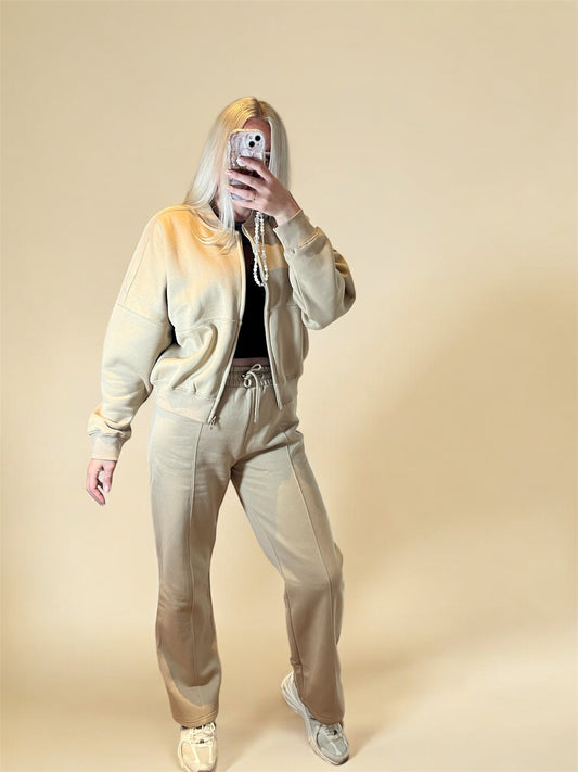 Brooke- Bomber style jacket co ord tracksuit with straight joggers - Oatmeal