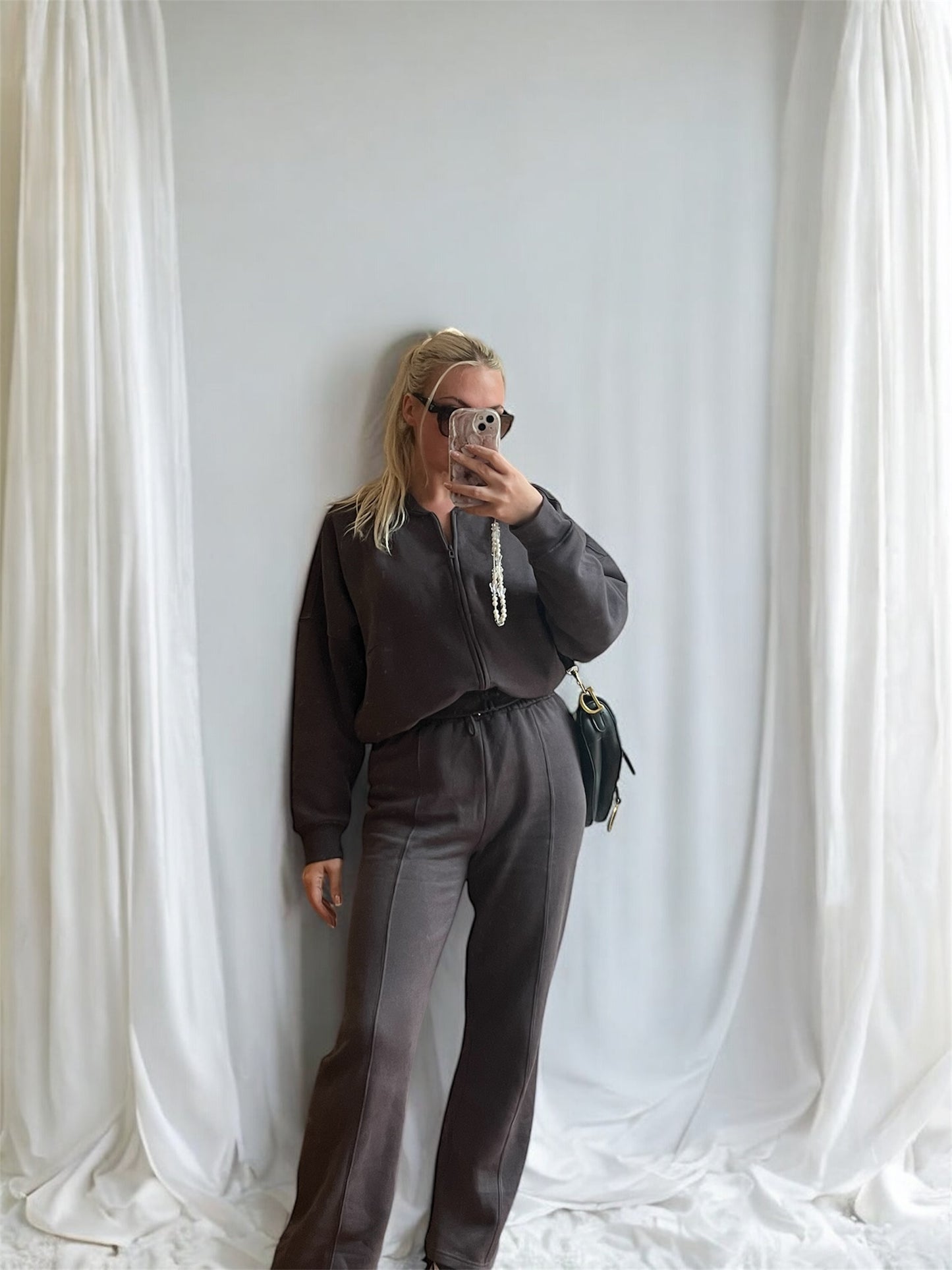 Brooke- Bomber style jacket co ord tracksuit with straight joggers - Charcoal