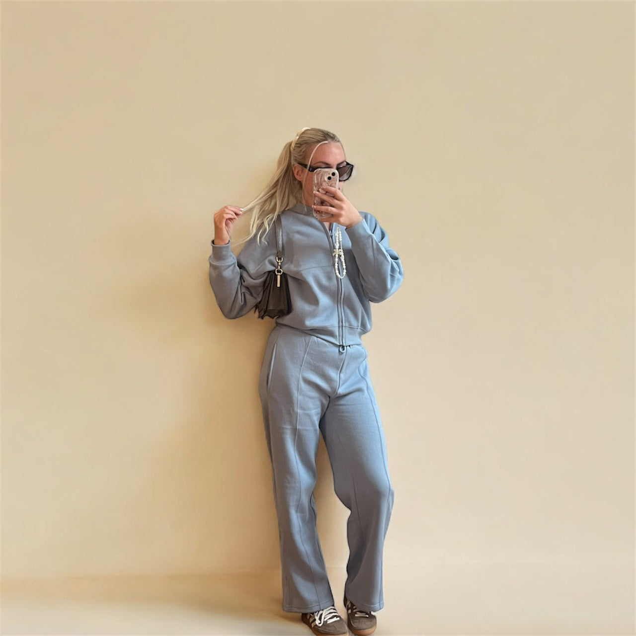 Brooke- Bomber style jacket co ord tracksuit with straight joggers - Powder Blue