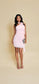 rosette neck mini dress wedding guest dress