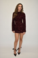 Sequin Long Fluted Sleeve Mini Party Dress - Burgundy