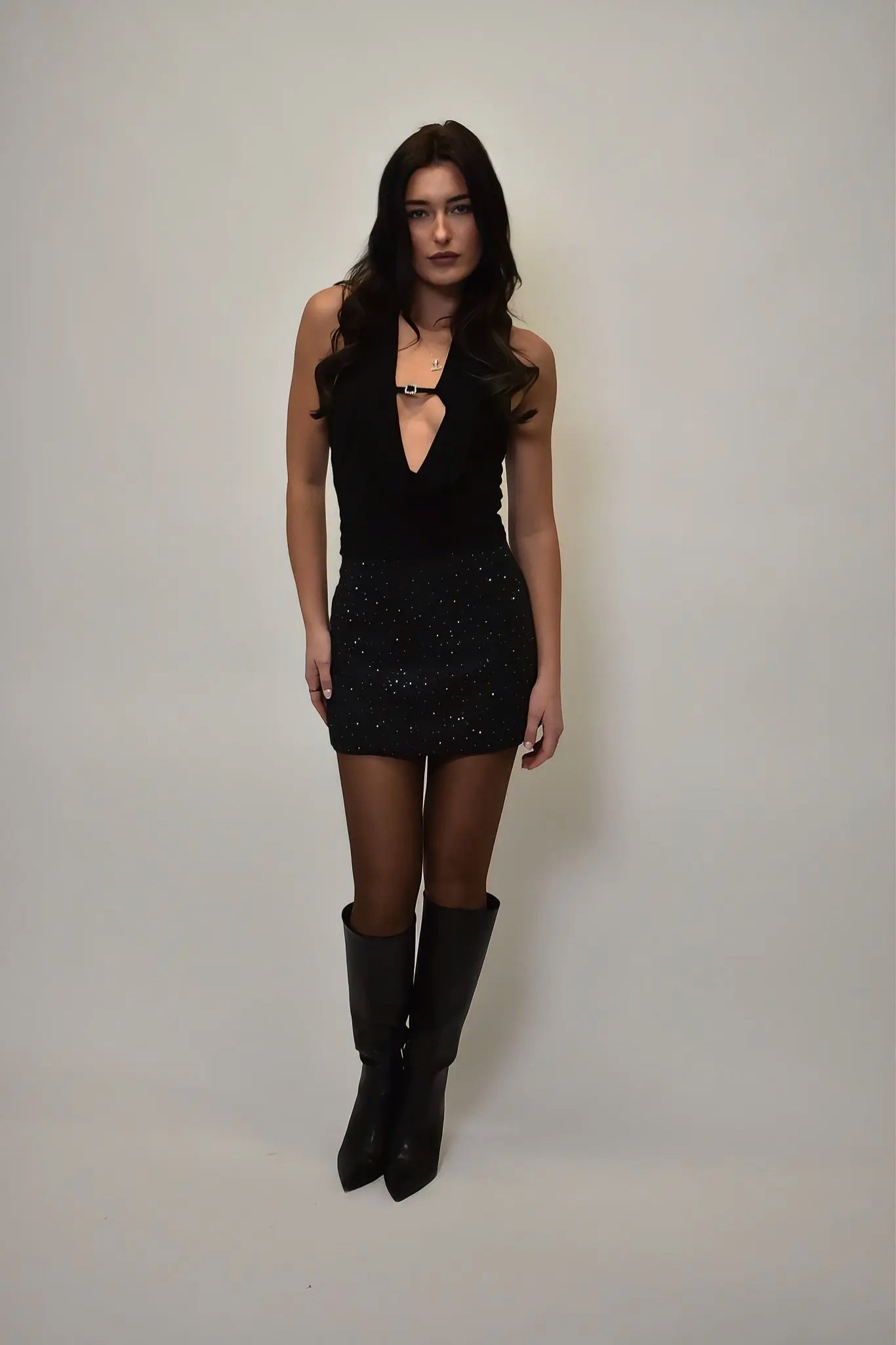 A Line Silver Studded Skirt - Black