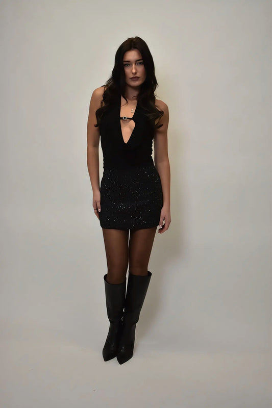 A Line Silver Studded Skirt - Black