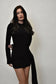 Side Tie Long Fluted Sleeve Mini Dress - Black