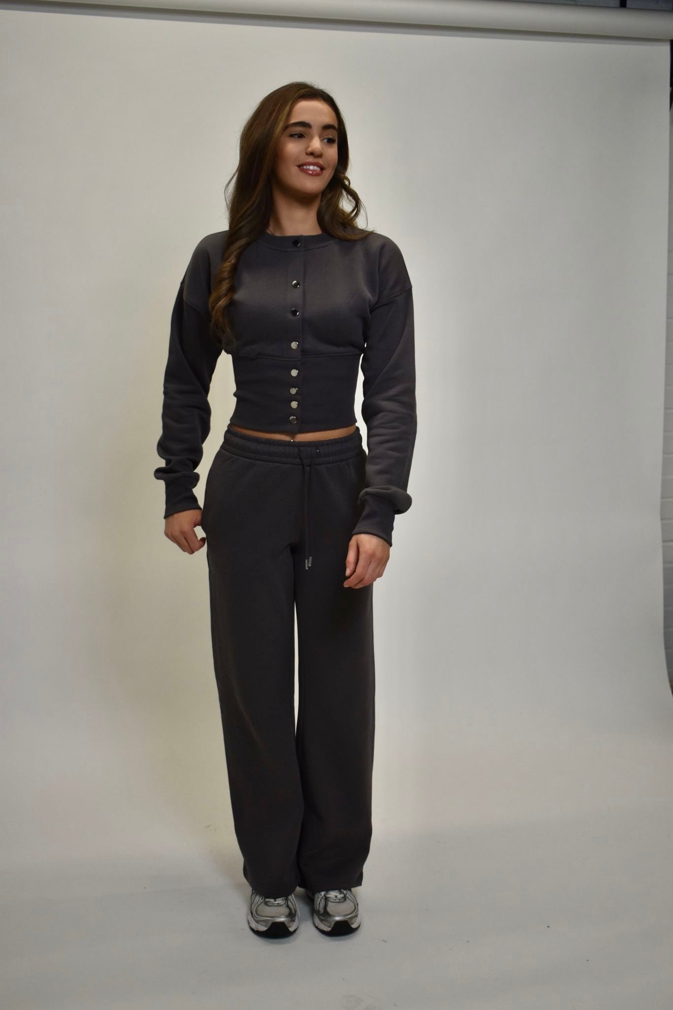Wide Leg Cinched waist  Co-Ord Tracksuit - Slate Grey