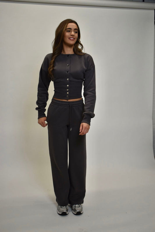 Wide Leg Cinched waist  Co-Ord Tracksuit - Slate Grey