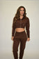 Kimmy- Cinched waist tracksuit with zip up hoodie - Chocolate Brown