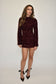 Sequin Long Fluted Sleeve Mini Party Dress - Burgundy